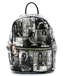 Magazine Cover Collage Backpack OA2729 GRAY BLACK
